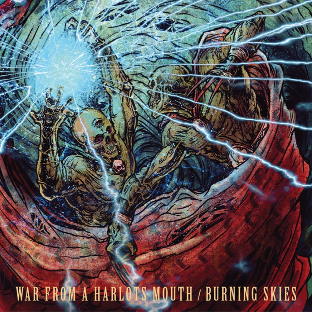 the album cover for War from a Harlots Mouth/Burning Skies - Split