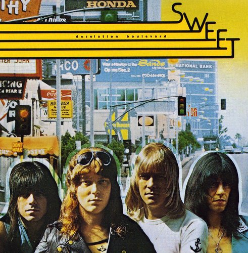 the album cover for The Sweet - Desolation Boulevard