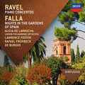 the album cover for De Larrocha / Foster / Lpo - Virtuoso: Ravel - Piano Concertos / Falla: Nights
