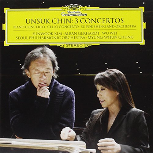 the album cover for Kim / Gerhardt / Wei / Chung / Seoul Philharmonic - Unsuk Chin: 3 Concertos (Piano Cto Cello Cto)
