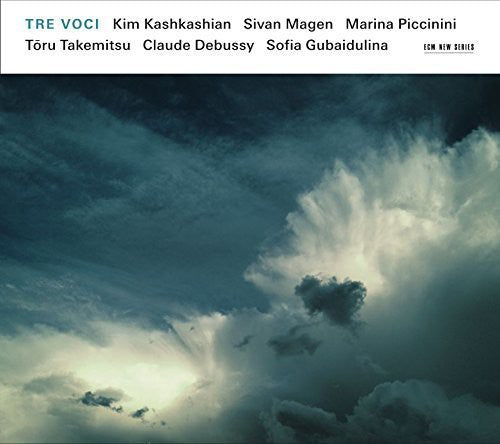 the album cover for Tre Voci - Takemitsu / Debussy / Gubaidulina