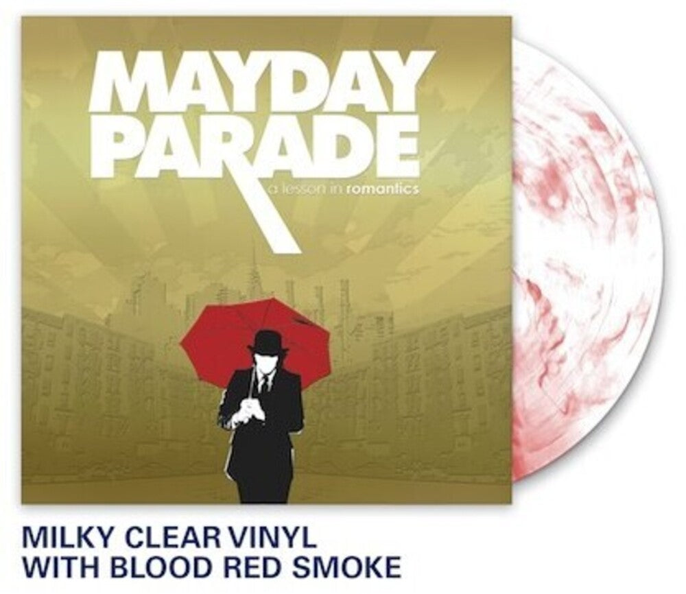 the album cover for Mayday Parade - A Lesson In Romantics [Limited Edition Red w/Black Cloud LP]