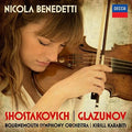 the album cover for Shostakovich / Benedetti / Karabits / Bournemouth - Violin Concerto No 1: / Glazunov: Violin Concerto