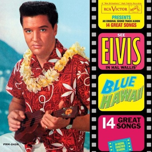 the album cover for Elvis Presley - Blue Hawaii [Limited Edition 180 Gram Audiophile Translucent Blue Vinyl/Anniversary Edition/Gatefold Cover]
