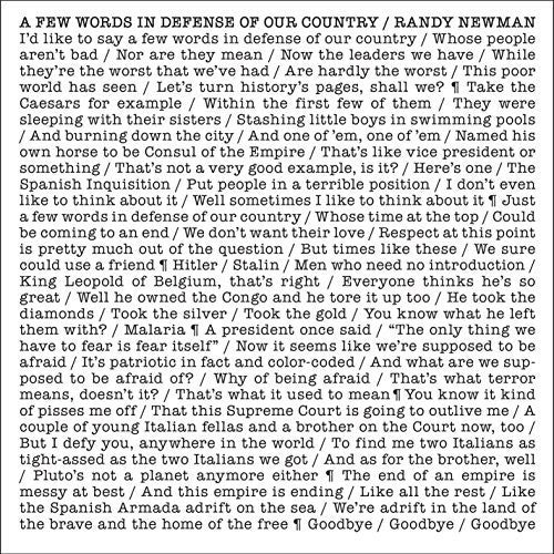 the album cover for Randy Newman - A Few Words in Defense of Our Country [Vinyl Single]