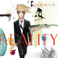 the album cover for David Bowie - Reality [Limited Edition Translucent Gold &amp; Blue Swirl Audiophile LP]