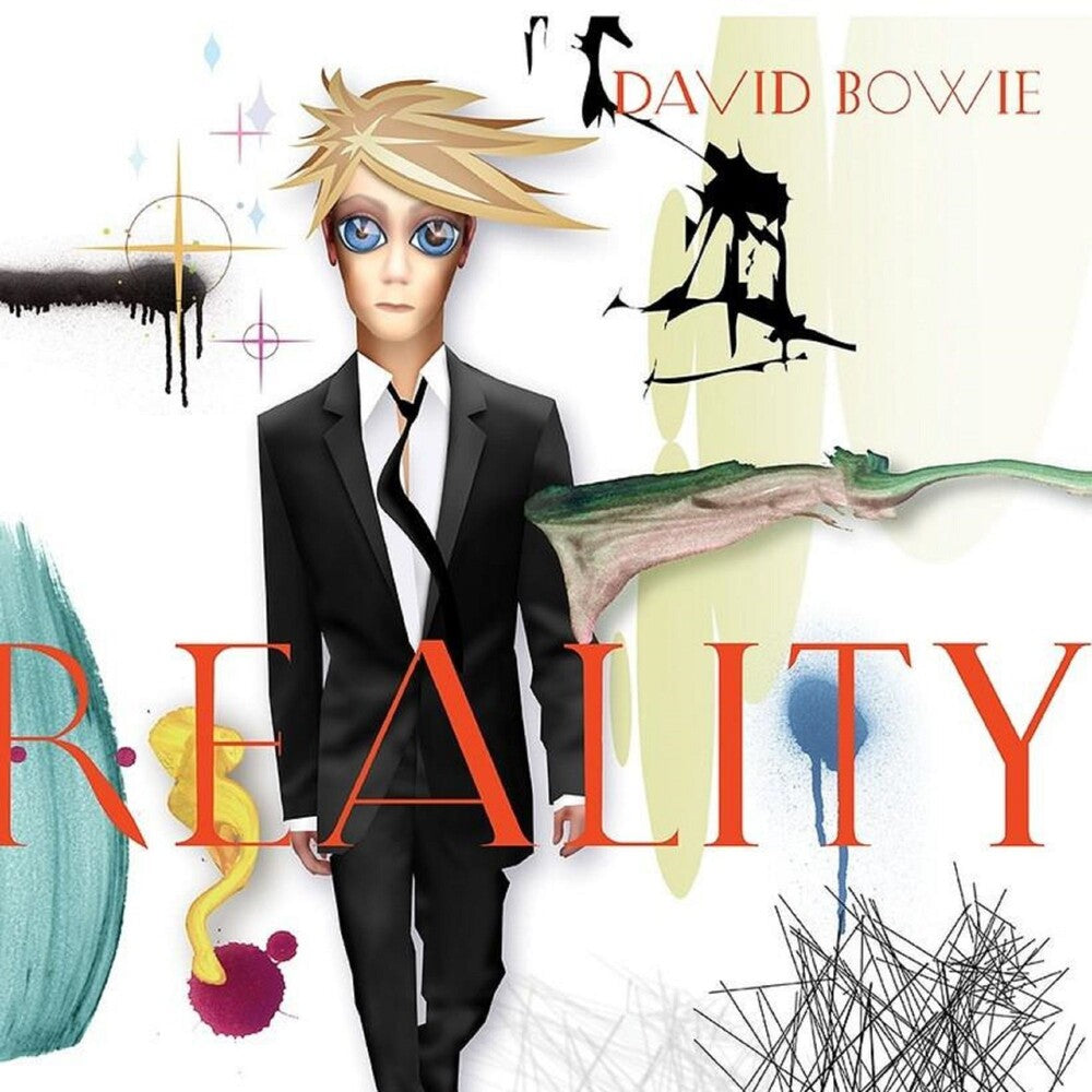 the album cover for David Bowie - Reality [Limited Edition Translucent Gold &amp; Blue Swirl Audiophile LP]