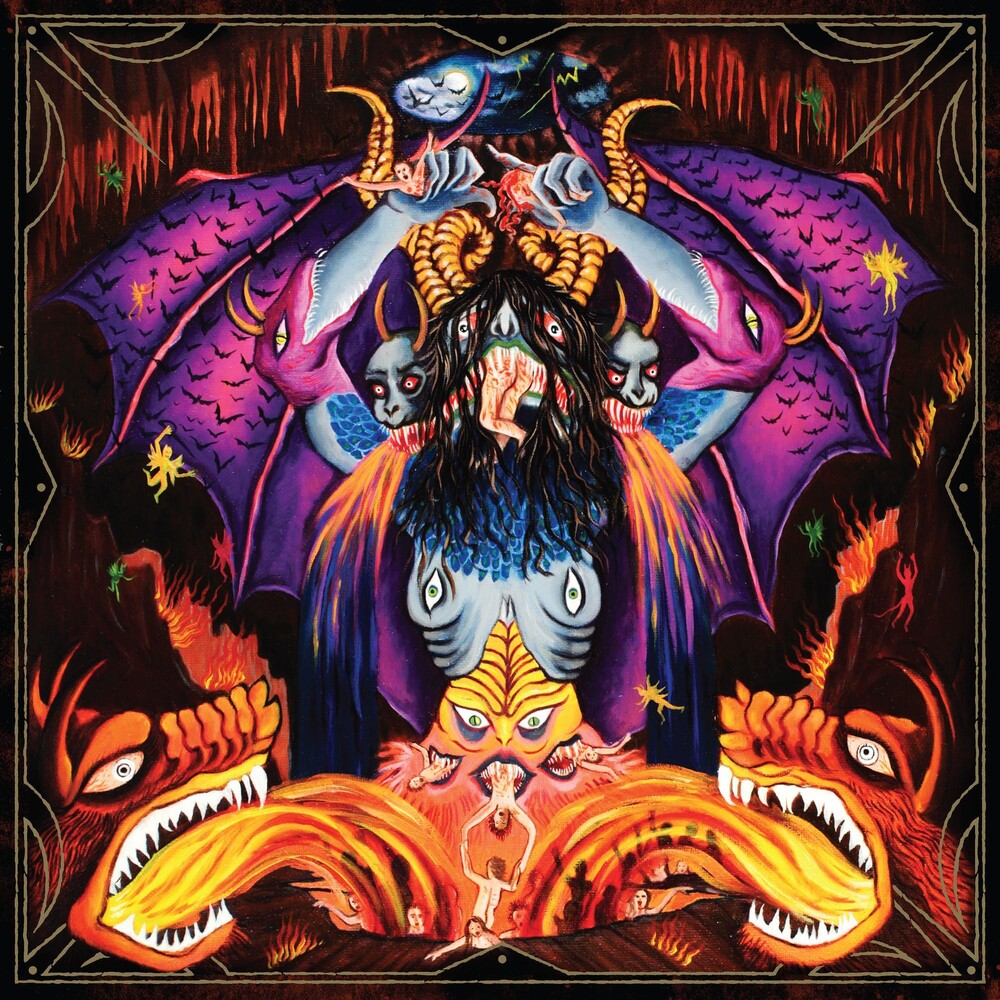 the album cover for Devil Master - Satan Spits On Children Of Light [Indie Exclusive Limited Edition Yellow w/ Red Splatter LP]