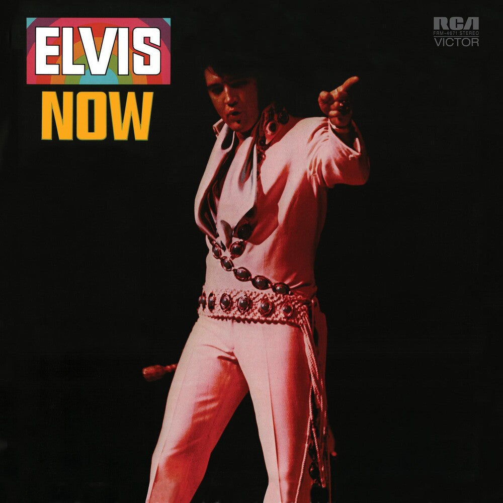 the album cover for Elvis Presley - Elvis Now [Limited Anniversary Edition Translucent Gold &amp; Red Swirl Audiophile LP]