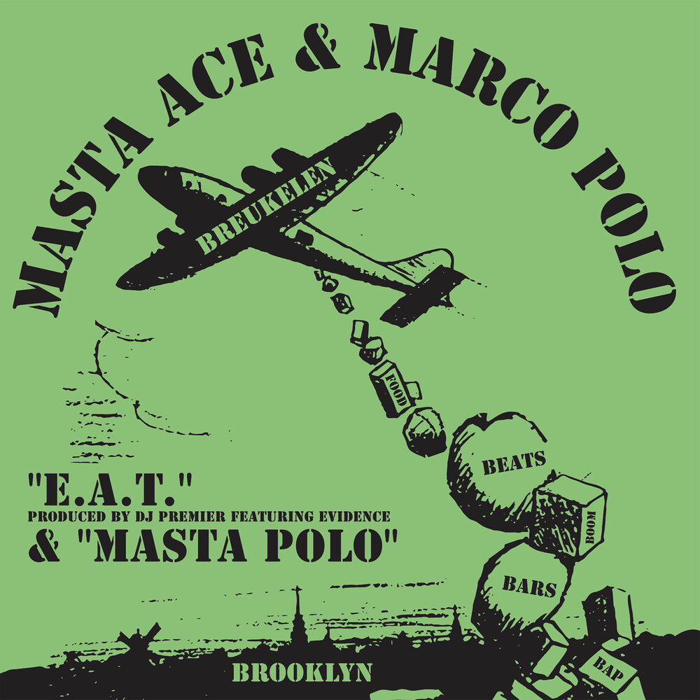 the album cover for Masta Ace & Marco Polo - "E.A.T." b/w "Masta Polo" [RSD 2019]