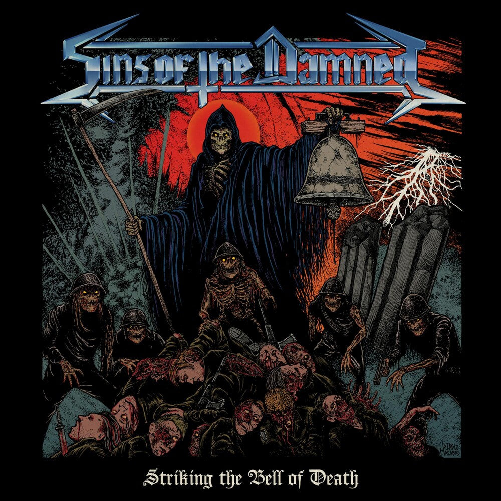the album cover for Sins Of The Damned - Striking The Bell Of Death