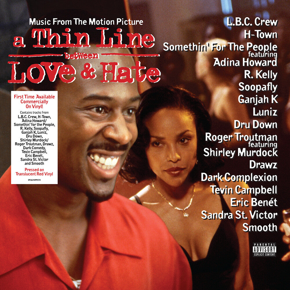 the album cover for Various Artists - A Thin Line Between Love & Hate: Music from the Motion Picture [Transparent Red 2LP]