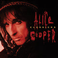 the album cover for Alice Cooper - Classicks - The Best Of Alice Cooper [Translucent Red & Black Swirl Audiophile Tri-Fold LP]