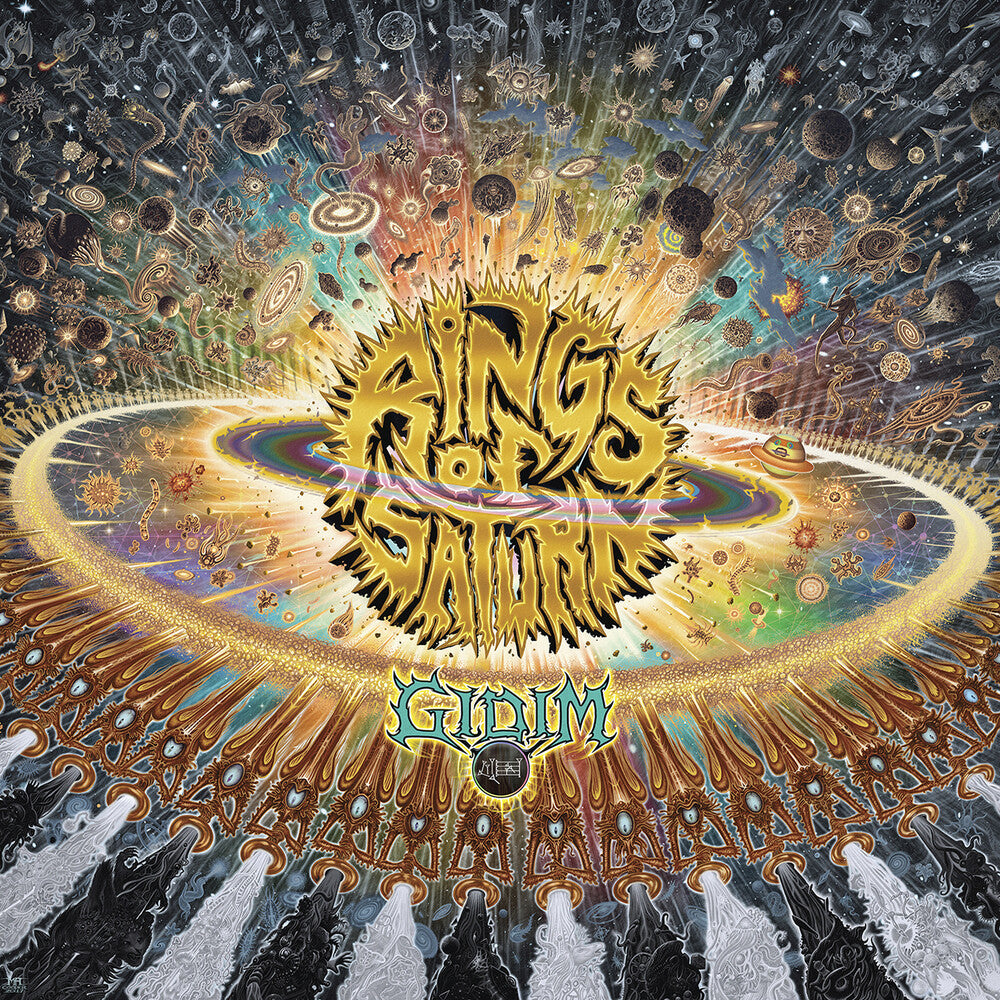 the album cover for Rings Of Saturn - Gidim [Indie Exclusive Limited Edition Blue W/ Black & White Splatter LP]