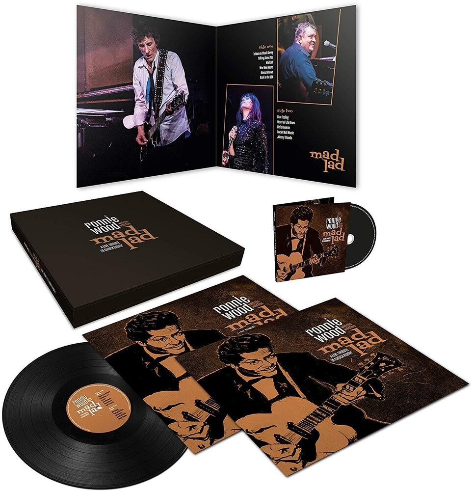 the album cover for Ronnie Wood & His Wild Five - Mad Lad: A Live Tribute To Chuck Berry [Deluxe LP]
