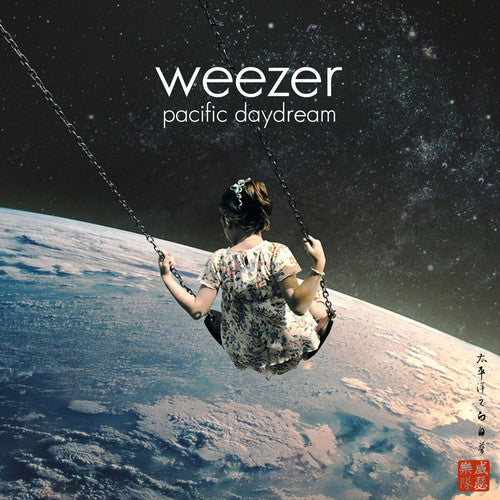the album cover for Weezer - Pacific Daydream [Indie Exclusive Limited Edition Red with Black Splatter LP]