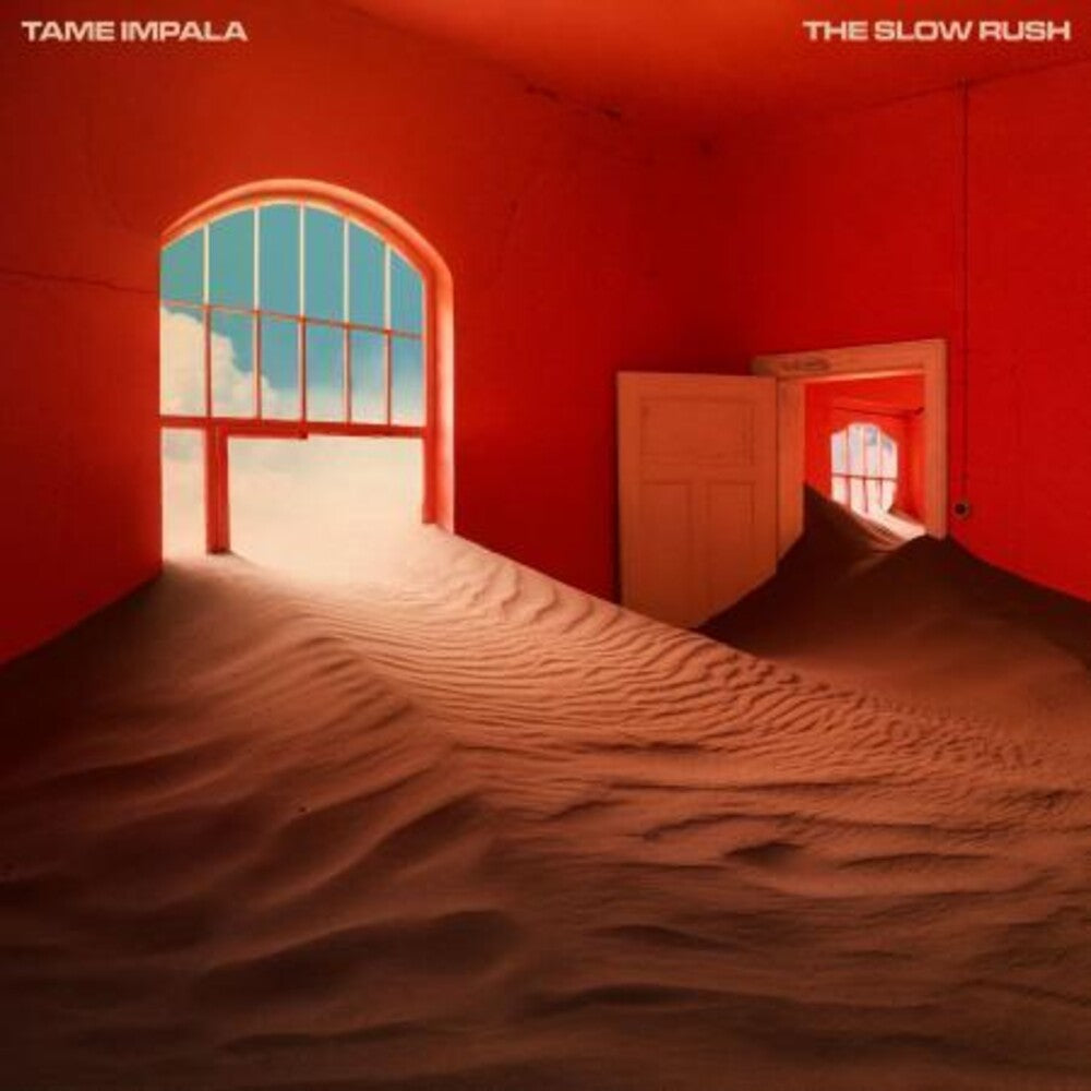 the album cover for Tame Impala - The Slow Rush [Indie Exclusive Limited Edition Red/Light Blue 2LP]
