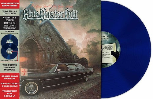 the album cover for Blue Oyster Cult - On your Feet or on your Knees (Translucent Blue Vinyl)