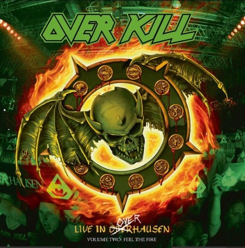 the album cover for Overkill - Feel The Fire [Green w/ Orange & Yellow Splatter 2LP]