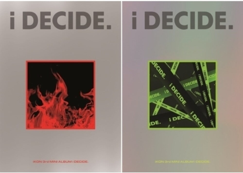 the album cover for Ikon - I Decide (Incl. Photobook, Folding Pack, Accordion Postcard, Flip Book, Selfie Photocard, 4Cut Photocard + Graphic Sticker)