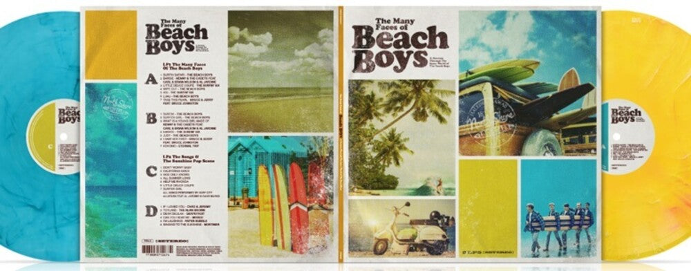 the album cover for Many Faces Of The Beach Boys / Various - Many Faces Of The Beach Boys / Various (Ltd 180gm Gatefold Blue &Yellow Vinyl)