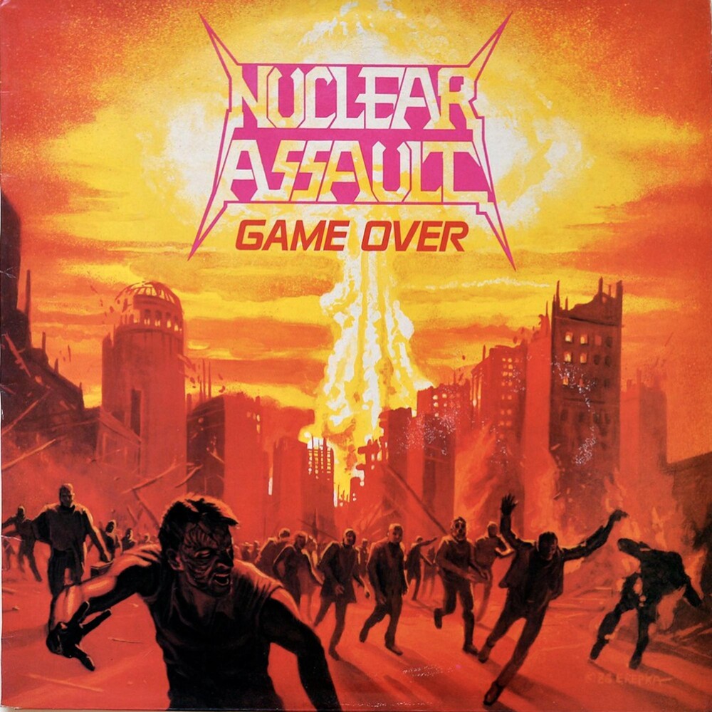 the album cover for Nuclear Assault - Game Over [Indie Exclusive Limited Edition Ultra Clear w/ Orange Crush Splatter LP]