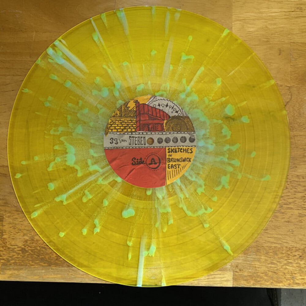 the album cover for King Gizzard & The Lizard Wizard - Sketches Of Brunswick East [Yellow w/ Blue Splatter LP]