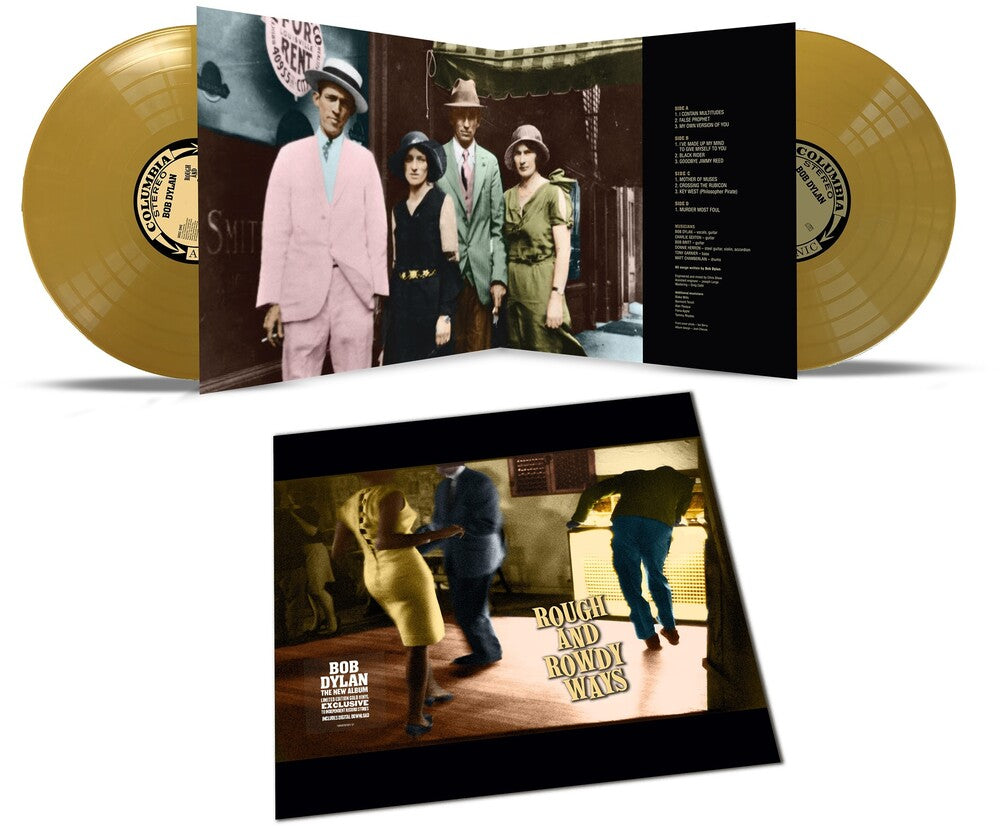 the album cover for Bob Dylan - Rough And Rowdy Ways [Indie Exclusive Limited Edition Gold 2LP]