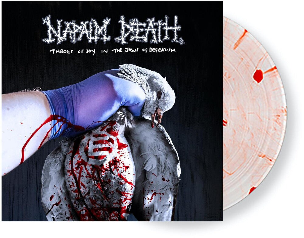 the album cover for Napalm Death - Throes Of Joy In The Jaws Of Defeatism [Indie Exclusive Limited Edition Stressed Sanguine Blood Smear LP]