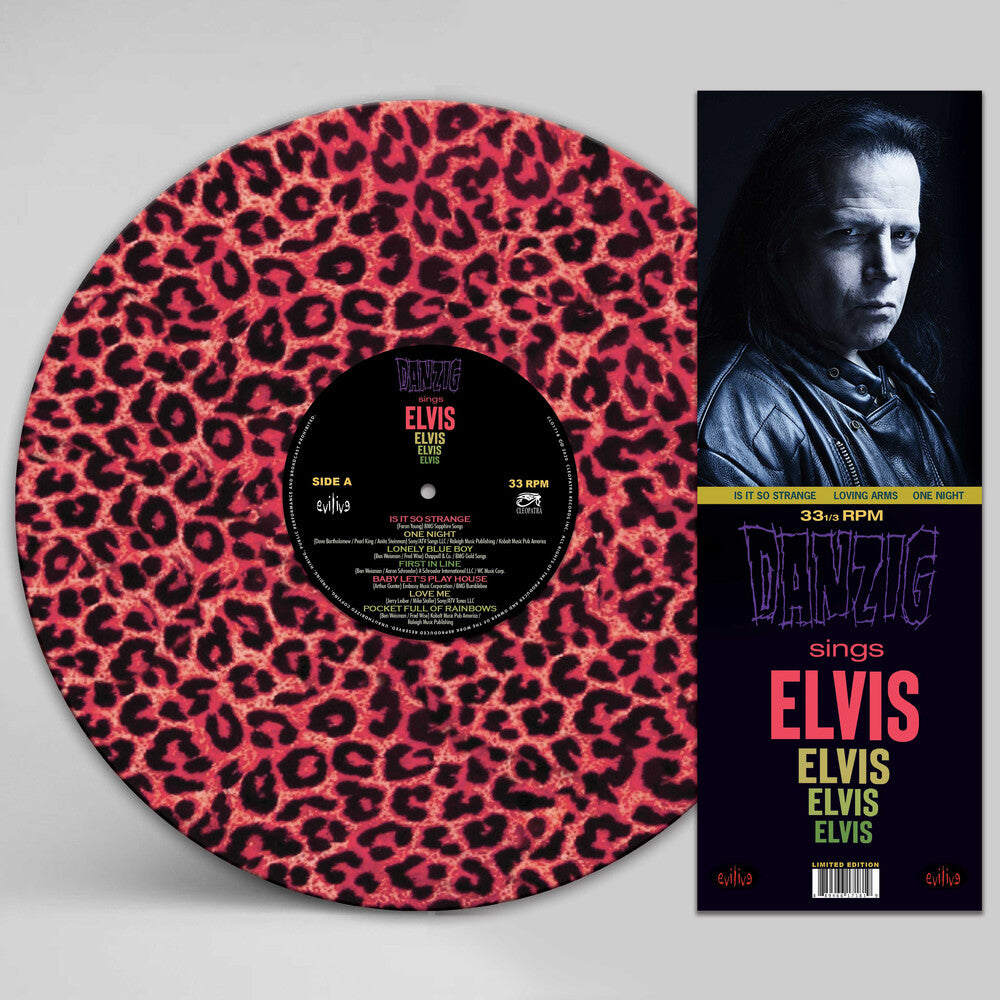 the album cover for Danzig - Sings Elvis - A Gorgeous Pink Leopard Picture Disc Vinyl