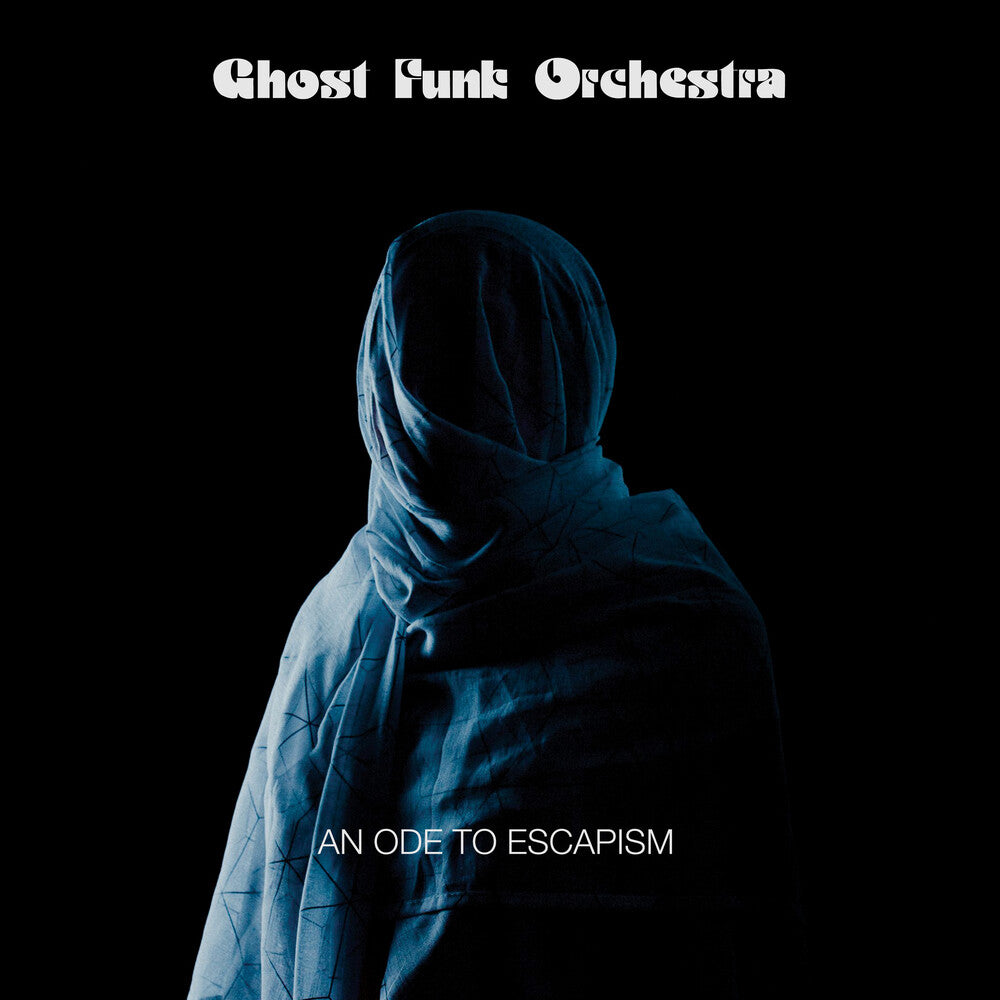the album cover for Ghost Funk Orchestra - Ope To Escapism [Indie Exclusive] (Blue W/ Black Swirl Vinyl)