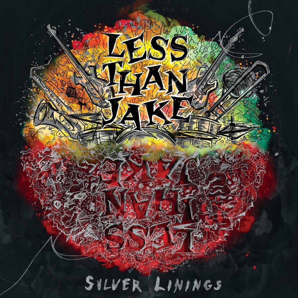 the album cover for Less Than Jake - Silver Linings [Indie Exclusive Limited Edition Highlighter Yellow w/ Red & Neon Green Twist LP]