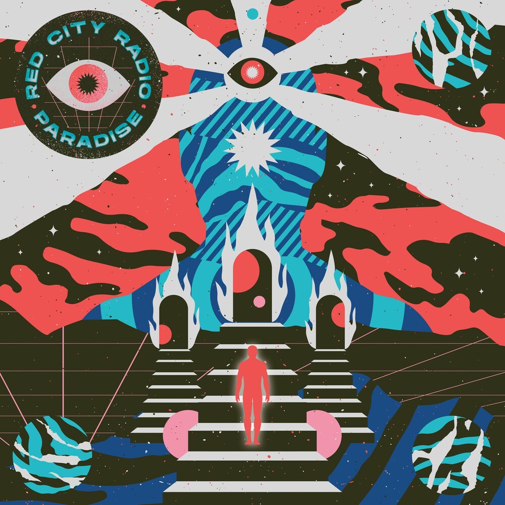 the album cover for Red City Radio - Paradise [Indie Exclusive Limited Edition Clear w/ Heavy Grey, Neon Pink and Cyan Blue Splatter LP]