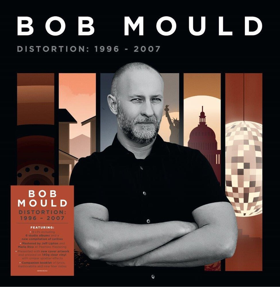 the album cover for Bob Mould - Distortion: 1996-2007 [Signed 140-Gram Clear Splatter Vinyl]