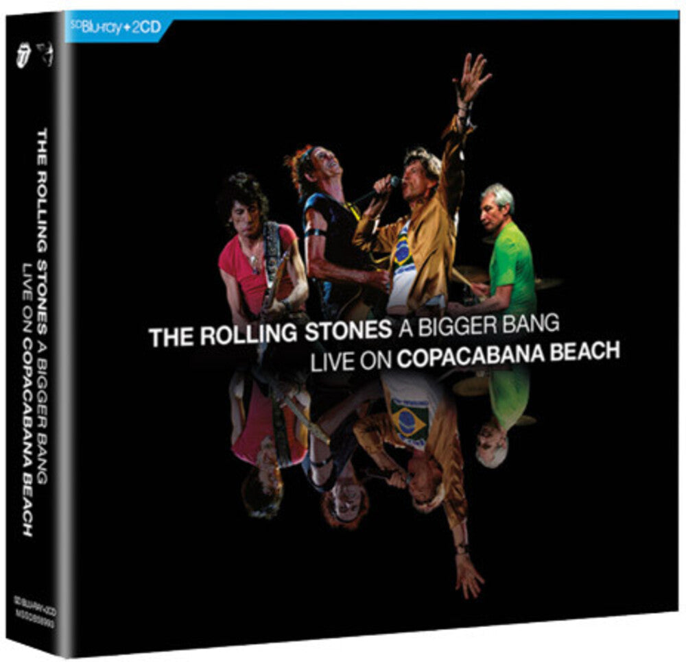 the album cover for The Rolling Stones - A Bigger Bang Live On Copacabana Beach [2 CD/Blu-ray]