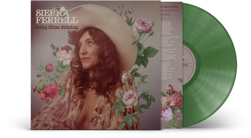 the album cover for Sierra Ferrell - Long Time Coming [Indie Exclusive Limited Edition Olive Green LP]