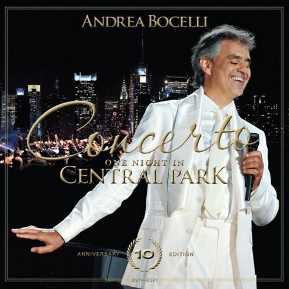 the album cover for Andrea Bocelli - Concerto: One Night In Central Park - 10th Anniversary [Gold 2 LP]