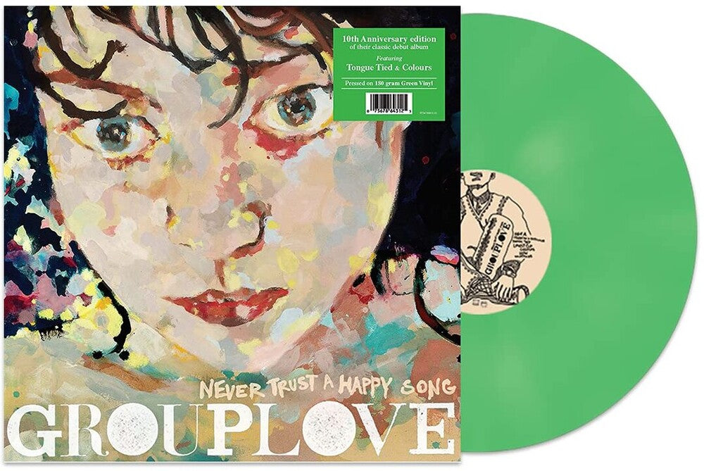the album cover for Grouplove - Never Trust A Happy Song: 10th Anniversary Edition [Limited Edition Green LP]
