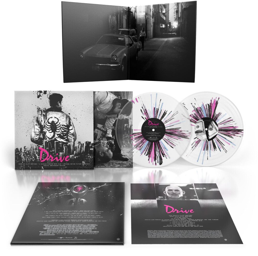 the album cover for Drive [Movie] - Drive: Soundtrack [10th Year Anniversary Edition Neon Noir Splatter 2LP]
