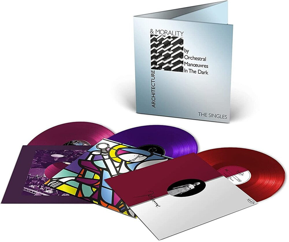 the album cover for Orchestral Manoeuvres in the Dark (O.M.D.) - Architecture & Morality - The Singles [Colored Vinyl] (Red)