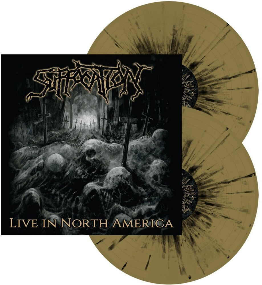 the album cover for Suffocation - Live In North America [Indie Exclusive Limited Edition Gold & Black Splatter 2LP]