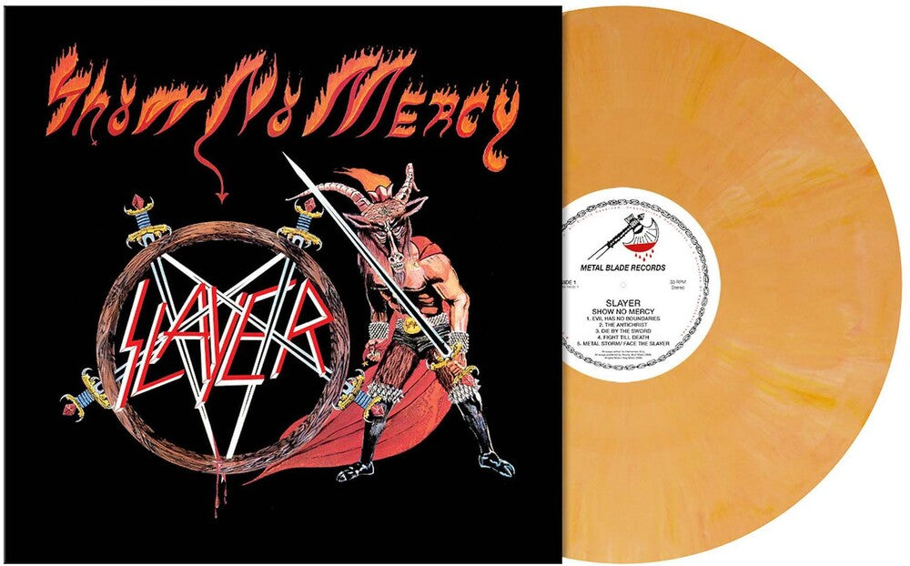 the album cover for Slayer - Show No Mercy [Limited Edition Orange Marble LP]