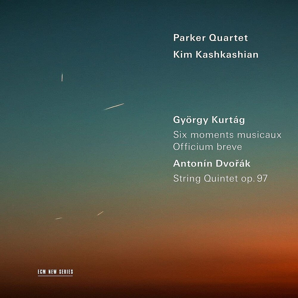 the album cover for Parker Quartet / Kim Kashkashian - Kurtag: Six Moments Musicaux; Officium Breve / Dvorak: String Quintet Op. 97
