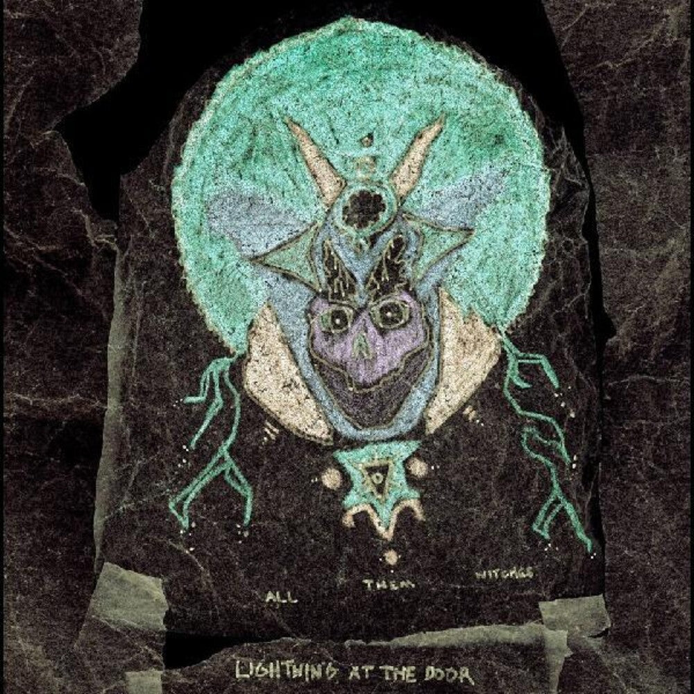 the album cover for All Them Witches - Lightning At The Door [Limited Edition Sea Glass with Lavender and Metallic Swirl LP]