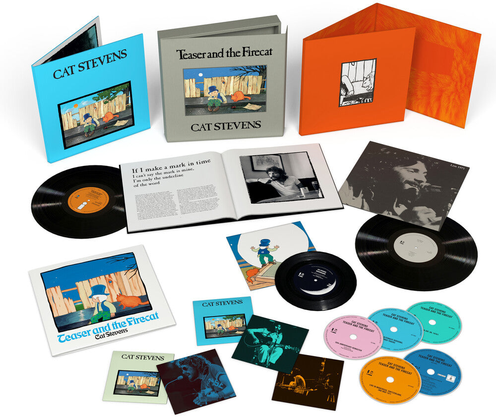 the album cover for Yusuf / Cat Stevens - Teaser And The Firecat: 50th Anniversary [Super Deluxe Edition 4CD/1Blu-ray/2LP/7in Box Set] - Cancelled