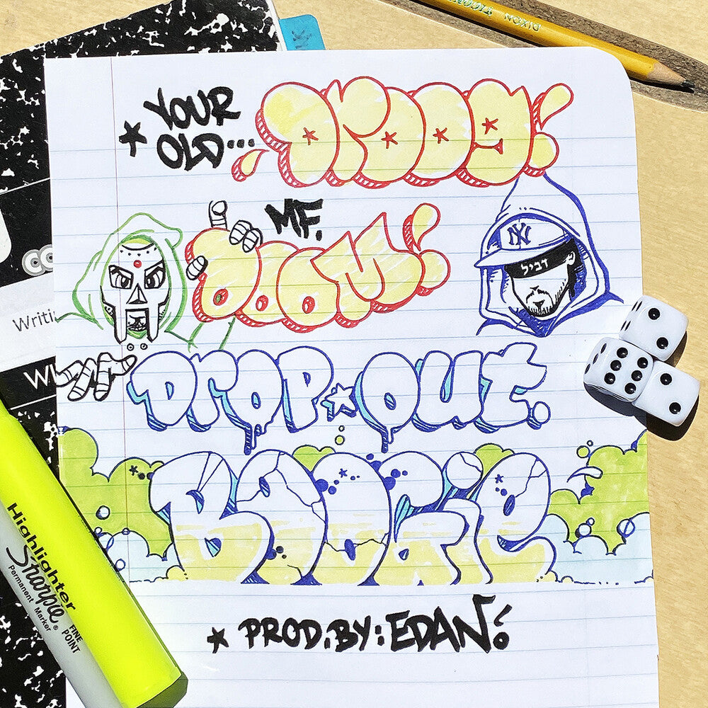 the album cover for Your Old Droog + Mf Doom - Dropout Boogie
