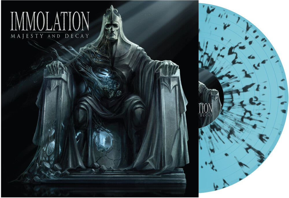 the album cover for Immolation - Majesty and Decay [Indie Exclusive Limited Edition Blue W/ Black Splatter LP]