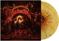 the album cover for Slayer - Repentless [Indie Exclusive Limited Edition Beer Mustard Swirl w/ Red & Brown Splatter LP]