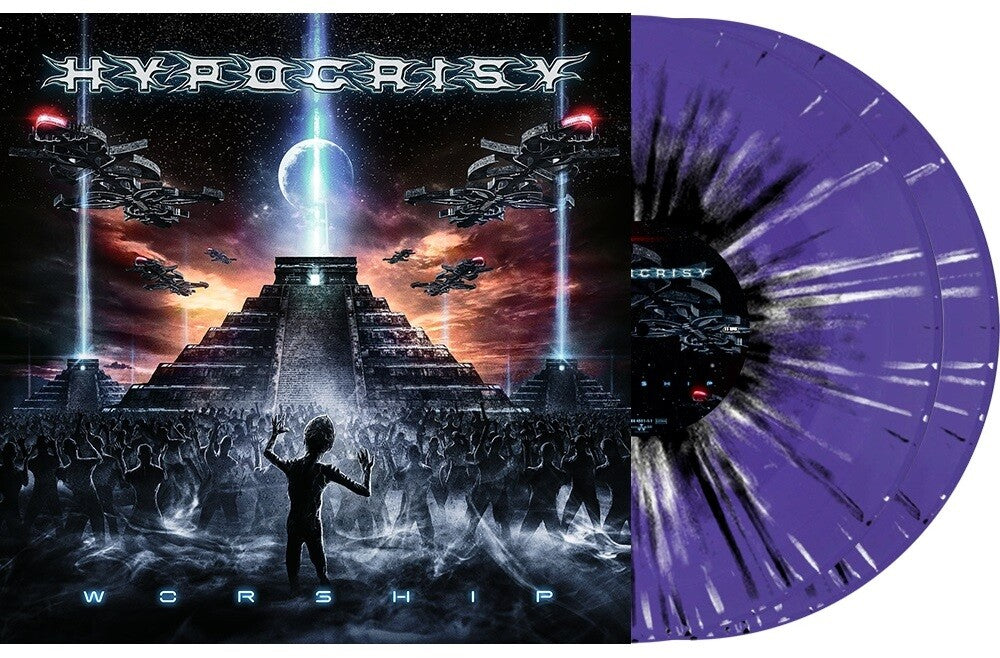 the album cover for Hypocrisy - Worship [Limited Edition Purple White & Black Splatter 2LP]