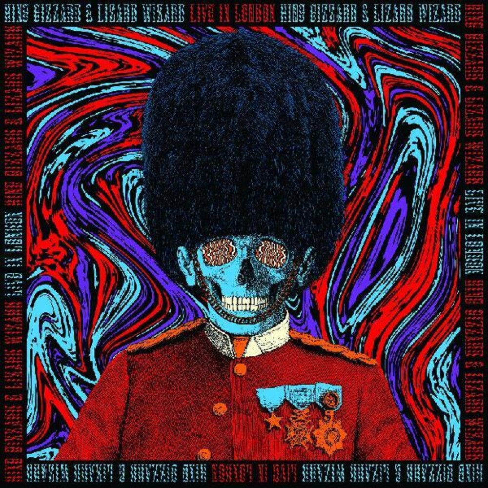 the album cover for King Gizzard & The Lizard Wizard - Live In London 19 (Us Fuzz Club Official Bootleg) [Indie Exclusive Limited Edition Blue/Orange/Cream 3LP]